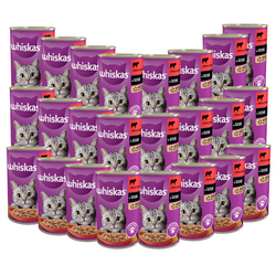 WHISKAS 1+ z Wołowiną w Sosie 24x400g Puszka Mokra karma dla kota 1+