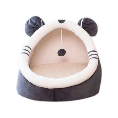 Legowisko Pluszowa Jama dla Kota z Uszami Szare Rozmiar M 40x36x32cm