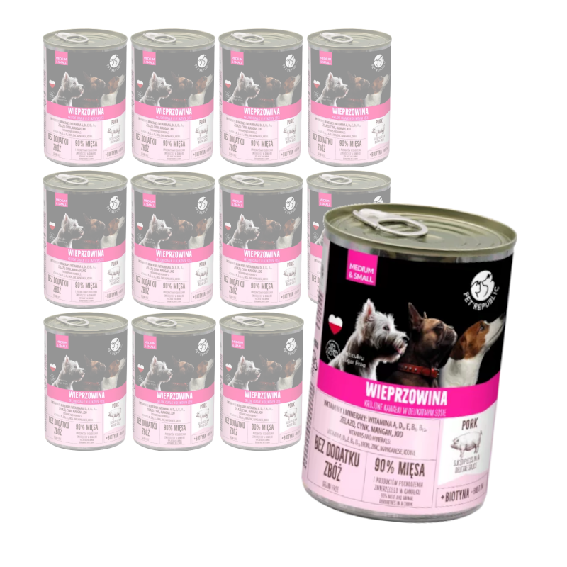 PetRepublic 12x400g Bezzbożowa Mokra Karma Dla Psa Kawałki W Sosie Z Wieprzowiną