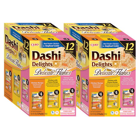 Inaba Cat Dashi Delights Delicate Flakes 24x40g Karma Uzupełniająca Dla Kota z Kurczakiem Serem i Łososiem