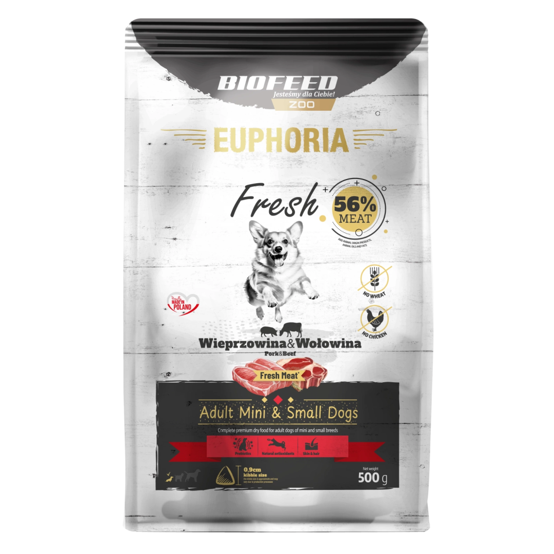 Biofeed Euphoria Fresh Pork & Beef Sucha Karma Dla Dorosłych Psów Miniaturowych I Małych Ras Ze Świeżą Wieprzowiną