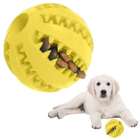 Piłka Gumowa na Smaczki Dla Psa Zabawka Dentystyczna Gryzak 7cm Żółta