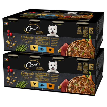 Cesar Natural Goodness Casserole 24x400g Mokra Karma Dla Dorosłych Psów Z Kurczakiem Rybą I Indykiem W Sosie