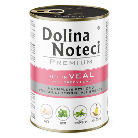 Dolina Noteci Premium 6x400g Bogata w Cielęcinę z Groszkiem i Perliczkę z Jabłkiem Mokra Karma Dla Psa