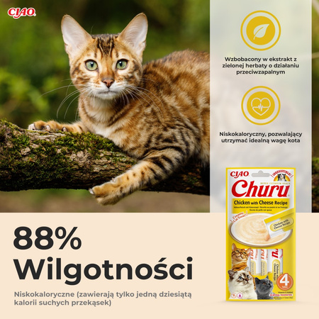 Inaba Cat Churu Chicken With Cheese 4x14g (56g) Kremowy Przysmak Dla Kota Pasta Z Kurczakiem I Serem
