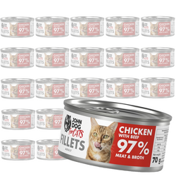 John Dog for Cats Mokra Karma Dla Dorosłych Kotów Filety Kurczak Z Wołowiną 24x70g