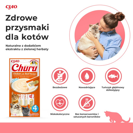 Inaba Cat Churu Chicken With Beef 4x14g (56g) Kremowy Przysmak Dla Kota Pasta Z Kurczakiem I Wołowiną