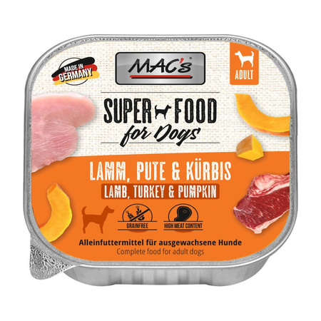 MAC's Dog Bezzbożowa Mokra Karma Dla Psa Tacka 10x150g Jagnięcina z Indykiem i Dynią
