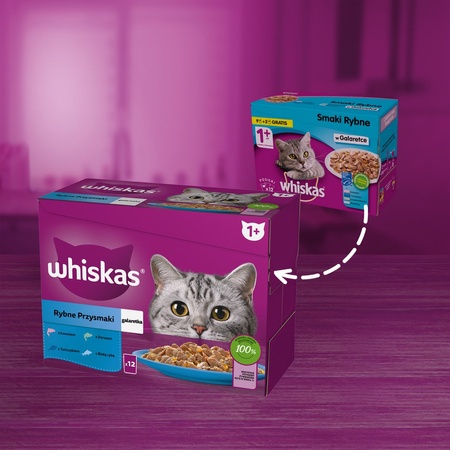 Whiskas Adult 12x85g Rybne Przysmaki Mokra Karma Dla Dorosłych Kotów 4 Smaki W Galaretce