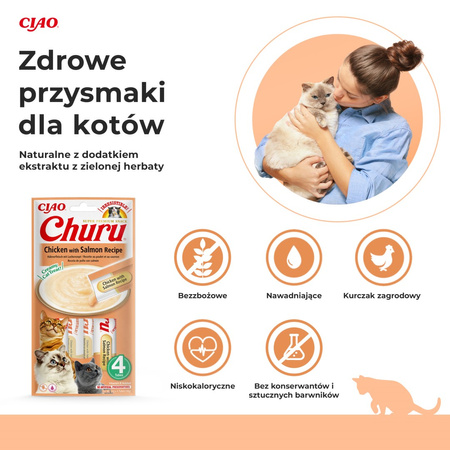 Inaba Cat Churu Chicken With Salmon 4x14g (56g) Kremowy Przysmak Dla Kota Pasta Z Kurczakiem I Łososiem