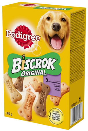 Przysmak dla psa Pedigree Biscrok Original 4x500g chrupiące ciasteczka 1 paczka GRATIS