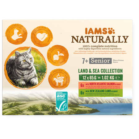 Iams Naturally Senior Land & Sea Collection 12x85g Mokra Karma Dla Kota Mięsne I Rybne Smaki