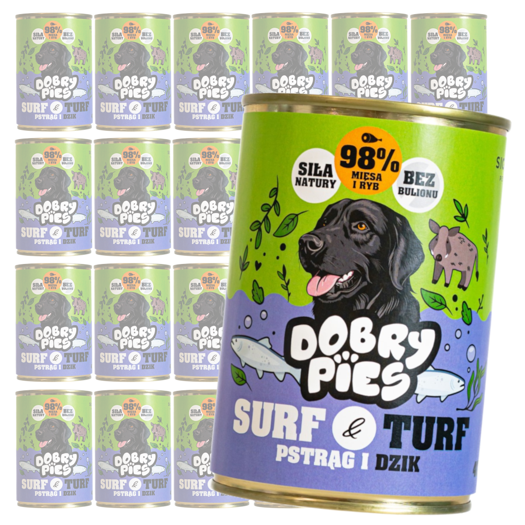 Dobry Pies Surf & Turf Mokra Karma Dla Dorosłych Psów Z Pstrągiem I Dzikiem