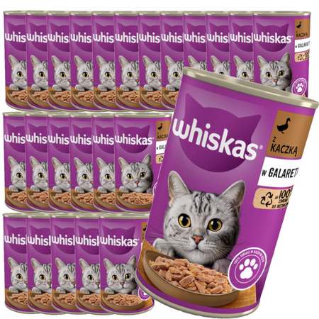 WHISKAS Adult KACZKA Puszka 24x400g Mokra Karma w Galaretce Dla Dorosłych Kotów + GRATIS Whiskas Klasyczne Posiłki 12x85g