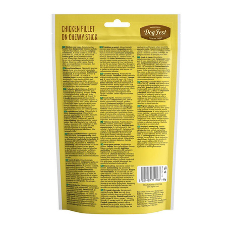 DOG FEST Chicken Fillet On Chewy Stick 90g - Naturalne Pałeczki z Filetem z Kurczaka, Przysmak dla Dorosłych Psów