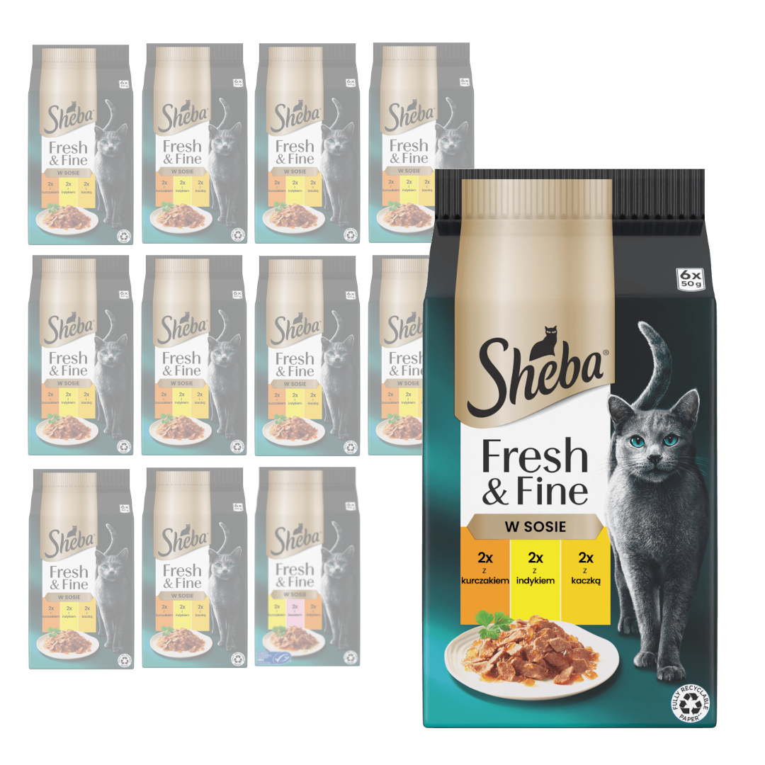 Sheba Fresh & Fine Saszetki 72x50g Mokra Karma Dla Kotów W Sosie Kurczak Indyk Kaczka