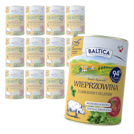 Baltica Wieprzowina z Jabłkiem 12x400g Monoproteinowa Hipoalergiczna Bezzbożowa Mokra Karma Dla Psa