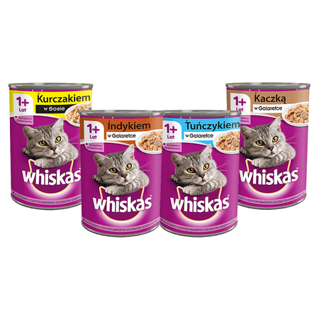 WHISKAS Adult 4 Smaki 24x400g Mokra Karma Dla Dorosłych Kotów (Kurczak Indyk Tuńczyk Kaczka)