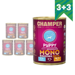 Champer Puppy Monobiałkowa 6x400g Mokra Karma Dla Szczeniąt Z Indykiem Wsparcie Rozwoju 3+3 GRATIS