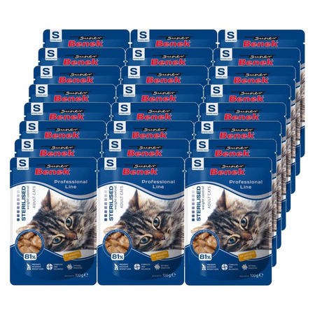 Super Benek Sterilised 24x100g z Kawałkami Drobiu - Mokra Karma dla kota wysterylizowanego 81% mięsa