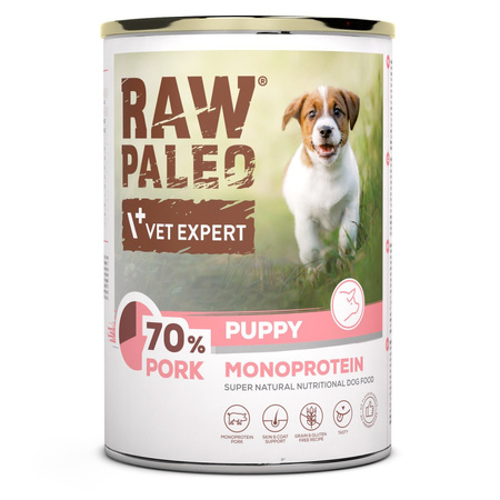 Raw Paleo Puppy Monoprotein Mix Smaków 6x400g Bezzbożowa Mokra Karma Dla Szczeniąt Dorsz Kaczka Wieprzowina