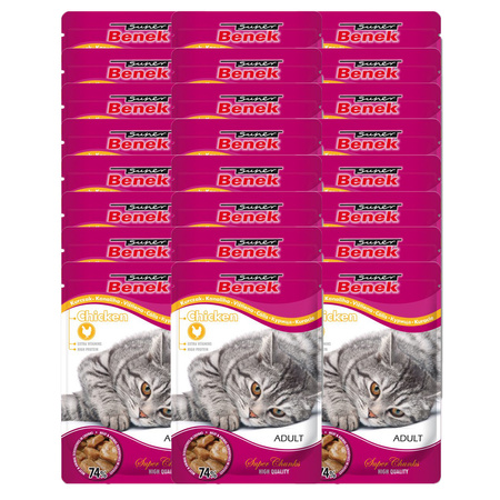 Super Benek Adult 24x100g z Kawałkami Kurczaka w Sosie - Mokra Karma dla Kotów w Saszetkach, 74% mięsa
