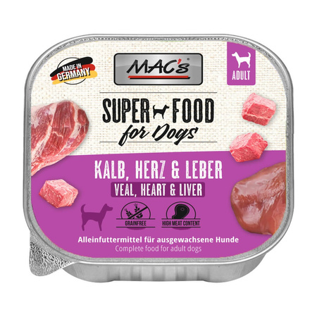 MAC's Dog Bezzbożowa Mokra Karma Dla Psa Tacka 150g z Cielęciną Sercami i Wątróbką