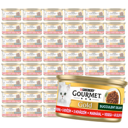 Purina Gourmet Gold z Wołowiną 48x85g Mokra Karma Dla Kota Succulent Delights
