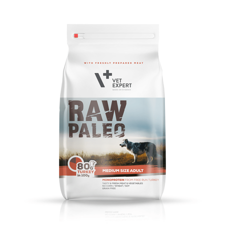 VetExpert RAW PALEO MEDIUM SIZE ADULT 10kg TURKEY - Karma Sucha z Indykiem Dla Psów Średnich Ras