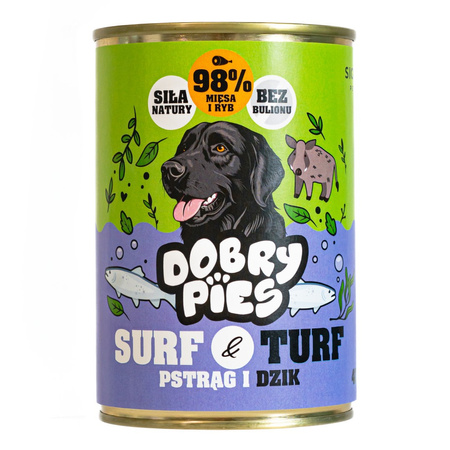 Dobry Pies Surf & Turf 6x400g Mokra Karma Dla Dorosłych Psów Z Pstrągiem I Dzikiem