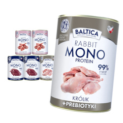 Baltica Monoprotein 6x400g Hipoalergiczna Bezzbożowa Mokra Karma Dla Psa z Prebiotykami Jagnięcina Dziczyzna Królik