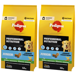 Pedigree Junior Professional Nutrition Z Drobiem I Warzywami 12kg + 12kg Sucha Karma Dla Szczeniąt Średnich I Dużych Ras