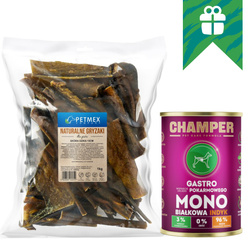 Petmex Skóra Dzika 15cm Gryzak Naturalny Przysmak Dla Psa 1kg + GRATIS 400g Mokra Karma Champer Gastro z Indykiem