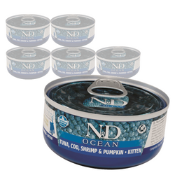 Farmina N&D Cat Ocean Tuna Cod Shrimp & Pumpkin Kitten 6x70g Mokra Karma Dla Kociąt Tuńczyk Dorsz Krewetka Dynia