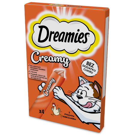 Dreamies Creamy 16x10g Kremowy Przysmak Dla Kotów Mix Smaków Kurczak Ser Łosoś Kocimiętka
