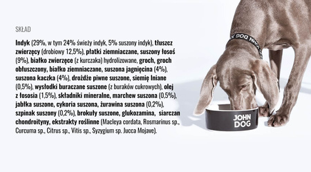 John Dog Junior INDYK Z ŁOSOSIEM, KACZKĄ I JAGNIĘCINĄ 3 kg - sucha karma dla szczeniaków