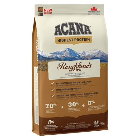 Acana Highest Protein Ranchlands Dog 11,4kg Sucha Karma Dla Psów z Czerwonym Mięsem i Rybą