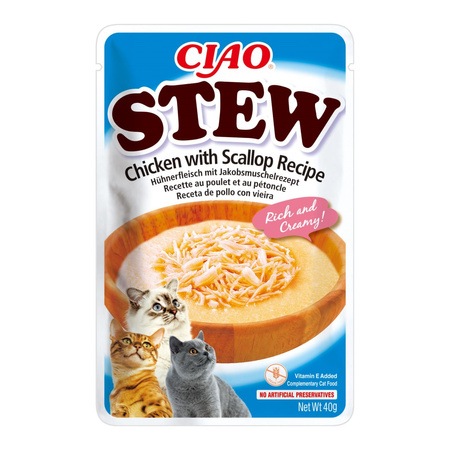 Inaba Cat Ciao Stew 4+1 (5x40g) Uzupełniająca Karma Dla Kota Potrawka z Kurczakiem i Przegrzebkami