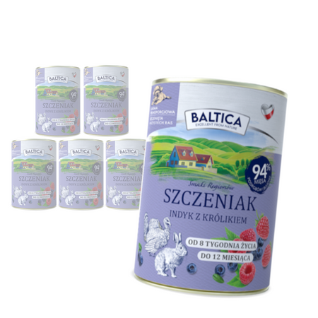 Baltica Indyk z Królikiem 6x400g Bezzbożowa Mokra Karma Dla Szczeniąt