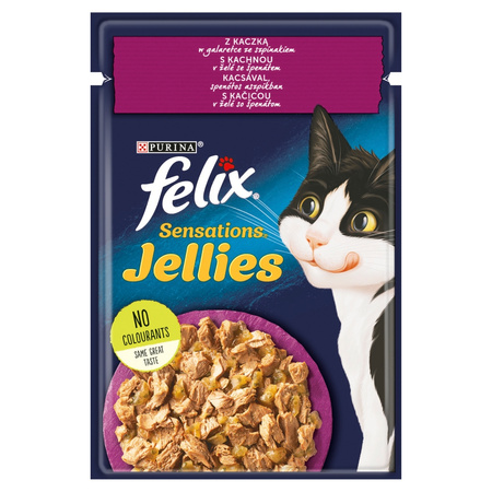 Felix Sensations Jellies Karma Dla Kotów Z Kaczką W Galaretce Ze Szpinakiem 48x85g