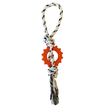 Zabawka Dla Psa Szarpak Sznur z Gryzakiem 32cm Kółko Pomarańczowe