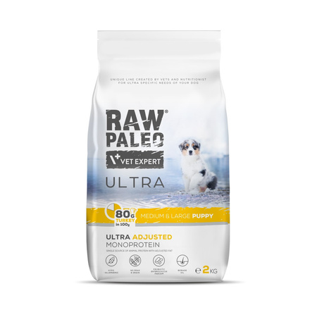 Raw Paleo Ultra Turkey Medium & Large Puppy 2kg Monoproteinowa Sucha Karma Z Indykiem Dla Szczeniąt