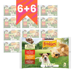 Friskies 48x85g Mokra Karma Dla Dorosłych Psów z Wołowiną Kurczakiem i Jagnięciną W Sosie