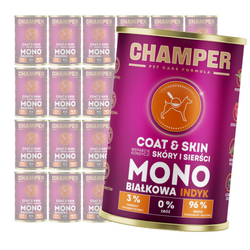 Champer Coat & Skin 24x400g Monobiałkowa Mokra Karma Dla Psa Z Indykiem Wsparcie Kondycji Skóry I Sierści