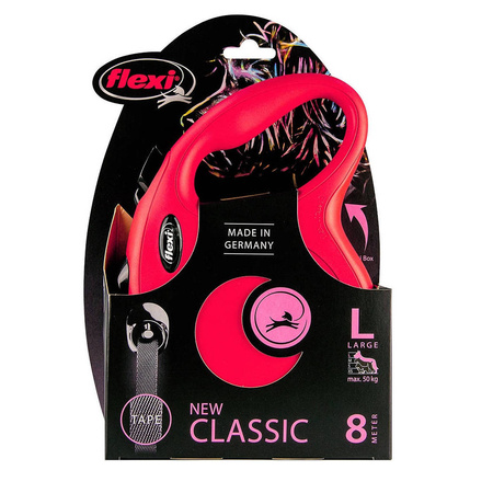 FLEXI Smycz automatyczna New Classic L taśma 8 m czerwona Dla Kota I Psa
