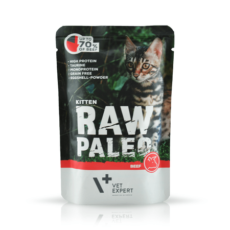Vet Expert Raw Paleo Kitten Beef 12x100g Saszetka Karma Mokra z Wołowiną Dla Kociąt