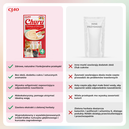 Inaba Cat Churu Tuna With Crab 4x56g Kremowy Przysmak Dla Kota Pasta Z Tuńczykiem I Krabem 3+1 Gratis