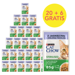 Purina Cat Chow Sterilised 26x85g (20+6 GRATIS) Mokra Karma Dla Kota z Jagnięciną i Zieloną Fasolką w Sosie