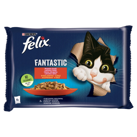 Felix Fantastic Karma Dla Kotów Wiejskie Smaki W Galaretce 8x340g (32x85g) Kurczak Wołowina