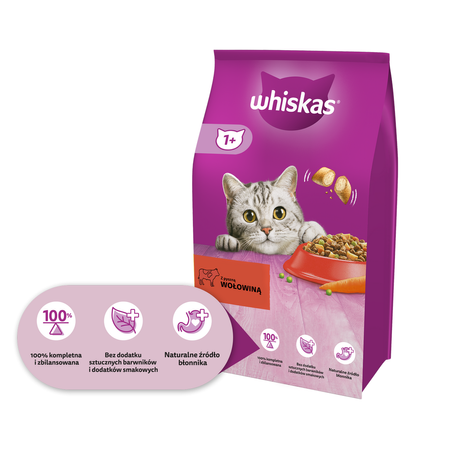 WHISKAS Adult 1,9 kg z Wołowiną Sucha Karma Pełnoporcjowa Dla Dorosłych Kotów